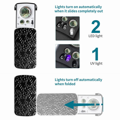 Two Pack Illuminated Jewelers Loupe Set With 30X 60X 90X And 30X 60X Magnifications UV Black Light And Bright LED Lighting detail view