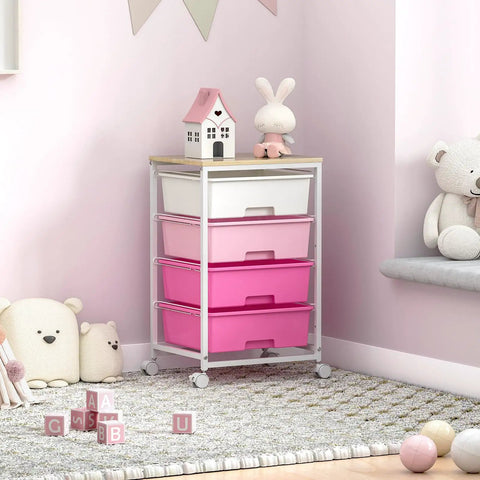 Slick Four Drawer Rolling Storage Cart In Bright Pink With Mega Capacity And Super Handy Wheels For Easy Organization Around The House Or Office Making Room Management A Sweet No Brainer Setup Today