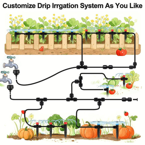 45 Pack Quick Connect Drip Irrigation Fittings Kit For 1/4 Inch Tubing With Push To Fit Connectors Setup Illustration