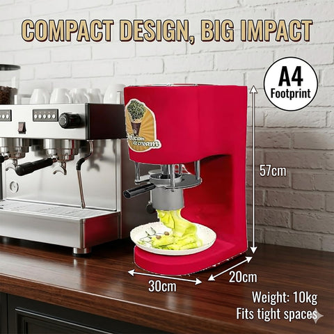 Compact Commercial Gelato Spaghetti Machine For Restaurants Space Saving A4 Size Red 80W High 28 LPH Output on counter