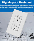 15 Amp Decor Receptacle Outlet With Tamper Resistant Shutters, White Decorator Wall Outlet, Screwless Wall Plate Included