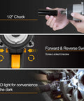 20V Cordless Impact Wrench With Half Inch Chuck 450 Newton Meters Max Torque 4.0Ah Lithium Battery showing features