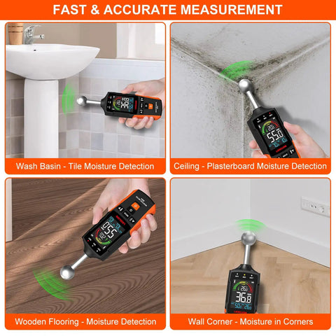 Pinless Moisture Meter with Ball Probe for Non Destructive Area Scans on Wood Walls and Construction Materials in Use