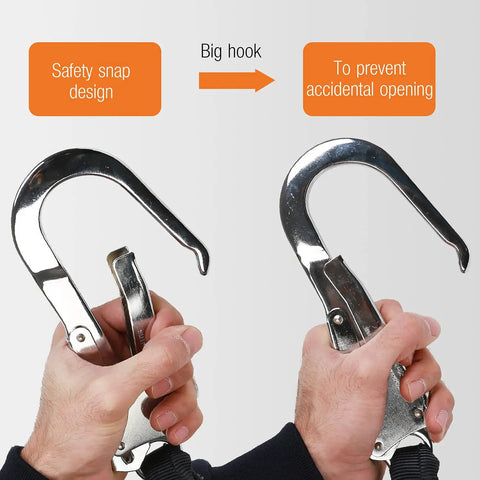 Heavy Duty Six Foot Shock Absorbing Lanyard Featuring Single Snap Hook Plus Dual Rebar Scaffolding Connectors Rock Solid Fall Protection Gear Osha Approved Top Tier Jobsite Ready