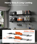 2-Pack Heavy Duty Garage Wall Shelving Units, 6-Foot Long Steel Wall Mounted Shelves, shown in garage with tools and storage boxes