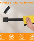 Rock Solid 15 Feet Square Tube Handrail Wall Mount Industrial Staircase Rail For Indoor Outdoor Steps Matte Black Cast Iron Grab Handle With 600 Pound Load Capacity Bulletproof Design For Lofts And Decks being cleaned with a yellow cloth.