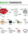 Diagram of 2-Pack Universal Outdoor Faucet Repair Kit With Vacuum Breaker Included For Anti Siphon Frost Free Hose Bib Sillcock Valve Replacement Wall Hydrant Complete Replacement Kit For No Fuss Home Fixes with part dimensions shown.