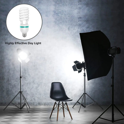 Studio setup with softbox and chair using 4 Pack 45W CFL Daylight Bulbs 5500K Neutral White 2300 Lumens CRI Over 95