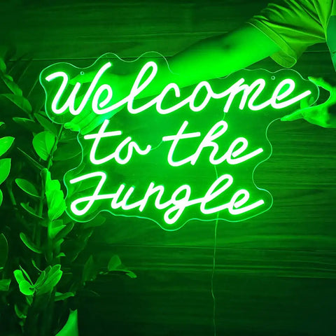 Welcome to the Jungle Neon Sign LED Wall Decor For Entryway Porch Bedroom Home Party Wedding Green 21.65 Inch By 14.57 Inch