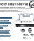 CR12 Lawn Tractor Steering Rack Kit Replacement Compatible With Cub Cadet CC30 CC30H CC30E MTD Columbia CR30 Craftsman R1000 Hydro Mini Riders Replaces 75311064A 78307239A Plug And Play Easy Install Durable Performance product analysis drawing with components labeled.