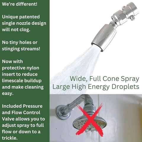Solid Lead-Free Metal 2.0 GPM High Pressure Shower Head With Trickle Valve, Award-Winning Patented Nozzle Never Clogs, Chrome Finish