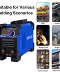 180 Amp Stick Arc Welder Dual Voltage 110 220 Volt Inverter Welder with various welding applications displayed