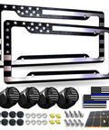Patriotic Black American Flag License Plate Frames 2 Pack Front And Rear Aluminum Car Tag Holder With Screws Rustproof
