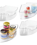 Clear Plastic Lazy Susan Cabinet Storage Bins Set Of 4 Quarter Wedge Containers for Kitchen Pantry Organization with Bottles