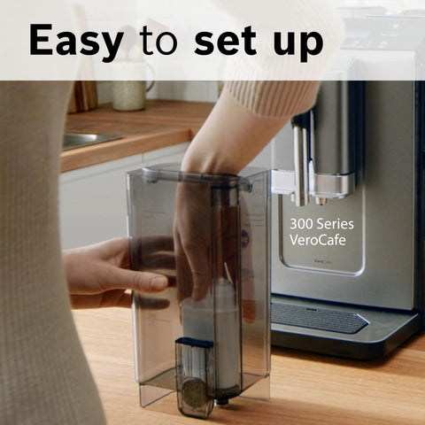 Bosch Mavea water filter cartridge being installed in VeroCafe 300 Series espresso machine