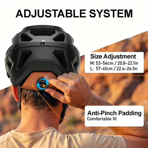 Adjustable size system on EMTB Mountain Bike Helmet NTA8776 Certified With Triple Protection, Matte Black Medium