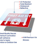 First Aid Kit Sticker Decal, 10 x 7 in, reflective UV-protected waterproof vinyl, 2-pack, self-adhesive