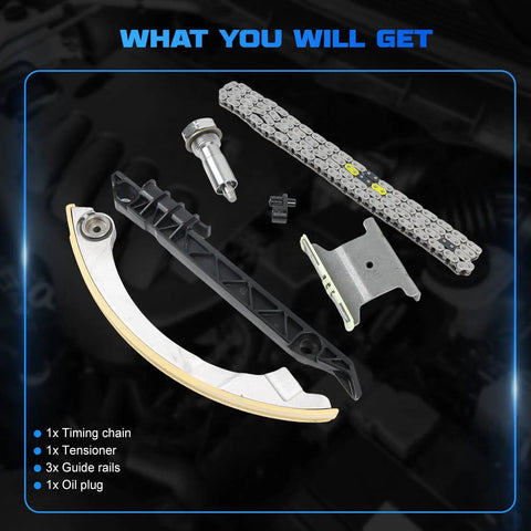 Engine Timing Chain Kit Fits GM Rides 2.0L 2.2L 2.4L For Regal Verano Equinox Terrain LaCrosse Malibu components displayed