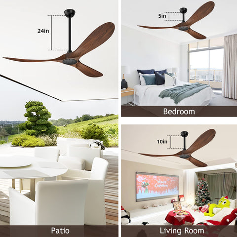 Outdoor Patio Ceiling Fan With Remote No Light 60 Inch Matte Black Modern Design For Patios And Covered Backyard Ultra Quiet