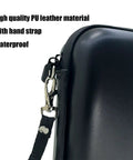 Close-up of Hover Air X1 Self Flying Drone Hard Carrying Case with strap lanyard, waterproof protective cover, leather material