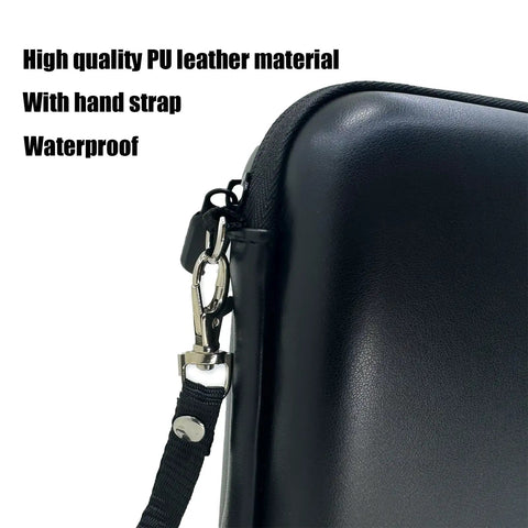 Close-up of Hover Air X1 Self Flying Drone Hard Carrying Case with strap lanyard, waterproof protective cover, leather material