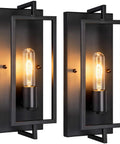 Industrial Wall Sconces Set of 2 in Matte Black Metal, Vintage Modern Style, E26 Base, with Geometric Shade for Indoor Lighting