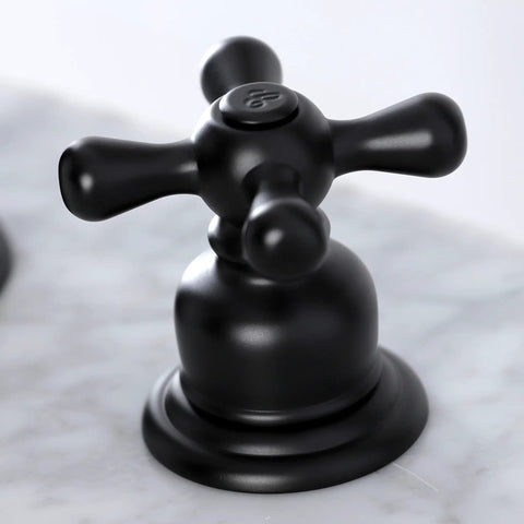 Close-up of handle for Victorian Widespread Bathroom Faucet in Matte Black, Solid Brass Construction, Deck Mount, 8 to 16 Inch Spread