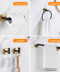 Get Your Hands On This Black And Gold Bathroom Hardware Set That Comes With Two Sixteen Inch Towel Bars Two Toilet Paper Holders