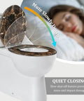 Replacement Round Toilet Seat with Quiet Close for Bathroom features a marble design with slow-closing functionality.