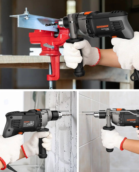 Beefy 7.5 Amp Corded Hammer Drill With 1/2 Inch Metal Chuck, Variable Speed From 0 To 3000 RPM, 2 Modes For Concrete Wood Metal