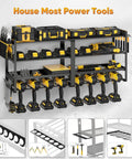 32 Inch Wide Heavy Duty Metal Power Tool Organizer Wall Mount With Four Tier Racks And Drill Hanger Eight Drill Holders