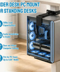 Built Tough Under Desk Pc Mount Clamp On Computer Tower Case Holder Handles Fifty Pounds Fits Standard Desk Legs, mounted on standing desk.