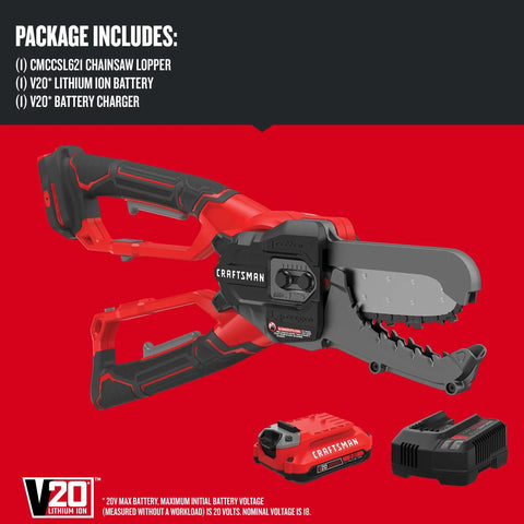 Cordless Lopper With 6 Inch Cut Range And Patented Clamping Jaws, Battery And Charger Included, shown in packaging