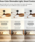 YPDJVLTI Ceiling Fans Lights 42-52Inch Ceiling Lamp showcasing three color settings: warm, neutral, and white light options.