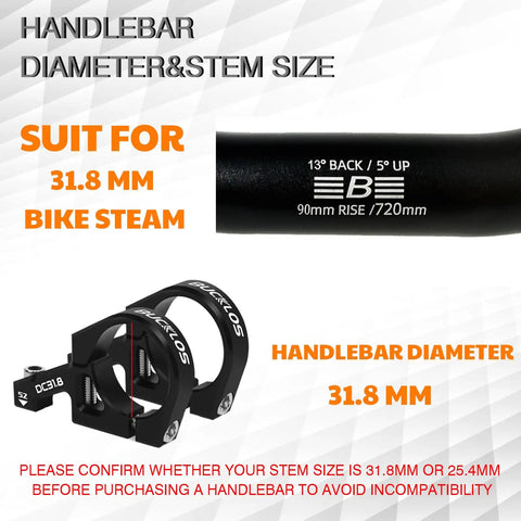 Pro Grade Mountain Bike Handlebars 31.8mm Clamp 720mm 90mm Rise Aluminum for Downhill Enduro E Bike