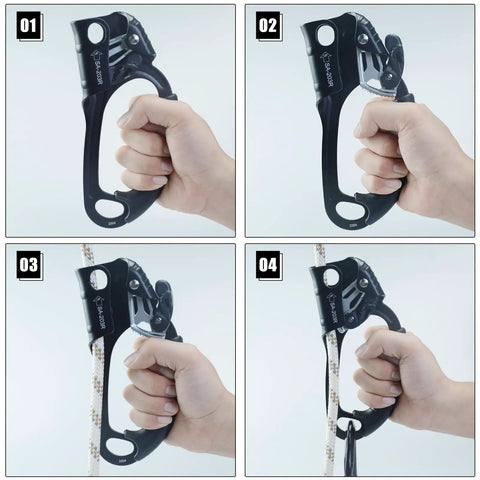 UIAA and CE Certified Hand Ascender for 8 to 13mm Rope Left Hand Black Pro Grade Climbing Gear with Rugged Stainless Steel Cam