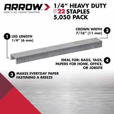 Image of No-Nonsense Pro-Grade Heavy Duty P22 Staples For Plier-Type Paper And Bag Staplers In Restaurants, Offices, And Classrooms 5050 Pack, 1/4 Inch Leg, 7/16 Inch Crown