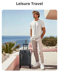 Front view: BAGSMART 20-inch gray expandable carry-on luggage with spinner wheels, hard shell
