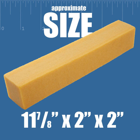 Xtra Large Natural Rubber Sandpaper Cleaner Block For Woodworking, 2 Pack 2x2x12 Inch, shown laying horizontally on a blue background.