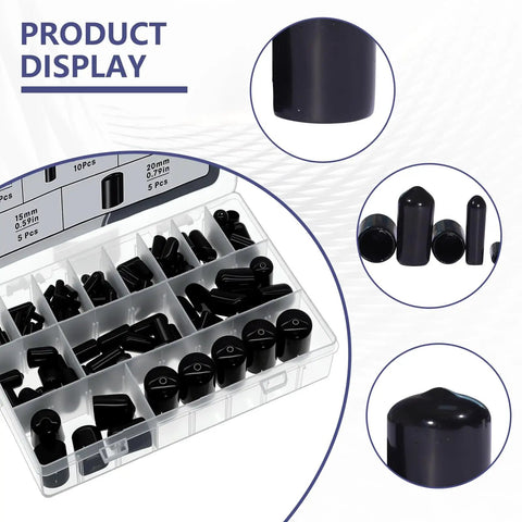 Round Rubber End Cap Kit, 13 Sizes From 2mm To 20mm, Vinyl Rubber Screw Thread Protectors For Bolts And Screws in storage case