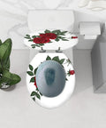 Round Resin Toilet Seat for Bathroom featuring red roses design, top view, fits standard toilets, measures 14.5" x 16.5".