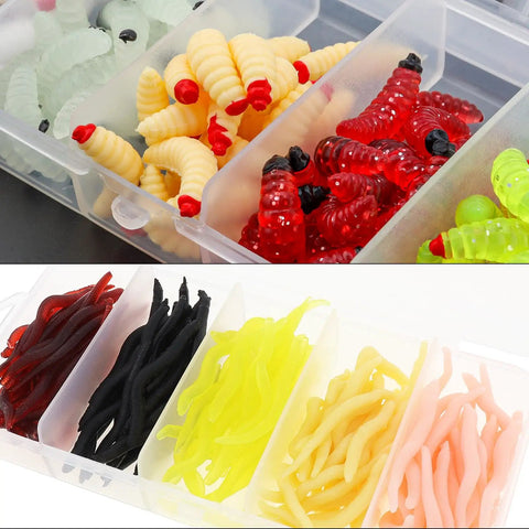 250 Piece Soft Plastic Fishing Worms Lures Set Realistic Earthworm Baits For Freshwater Fishing Reusable Fake Maggots and Worms