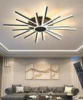 Black 16 Head LED Ceiling Light Fixture, 120W Dimmable Flush Mount With Remote Control, 38.6 Inch Aluminum And Acrylic Lamps