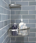 Big Corner Shower Basket in Polished Stainless Steel Corrosion Resistant Durable Bathroom Organizer with toiletries in shower corner