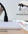 Heavy Duty 10 Foot Extension Cord 14 AWG 15 Amp 125 Volt White 1875 Watt Low Profile Cable in use behind furniture