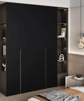 Matte Black Peel And Stick Wallpaper Roll Thick Self Adhesive Renter Friendly Wall Covering For Bedroom Living Room And Bathroom 15.8 By 394 Inches Covers 43 Square Feet Easy Install No Mess DIY Dark Wall Paper on wardrobe