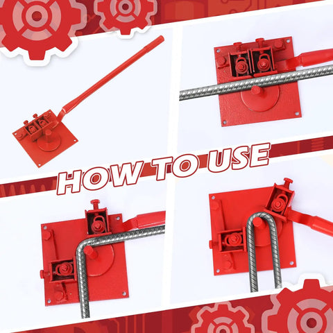 Heavy Duty Manual Rebar Bender Tool For Construction Site And Home Use Extended Handle Metal Bending Machine shown in use.