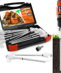 Heavy Duty 12 Pack Tent Stakes 8 Inch Ground Anchors Screw In With Glow In The Dark Heads, Metal Threaded Spikes, Hex Head Driver