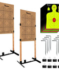 Adjustable Target Stand Base for Paper Targets and Cardboard Silhouettes H Shape Stand Base for Shooting Range 1x2 Wooden Target Station Setup 2 Pack Bundle including targets, nails, and clips