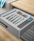 Kitchen drawer with cutlery organizer featuring 2 Pack Black Aluminum Alloy Modern Finger Pulls For Cabinets And Drawers 90mm Overall Length